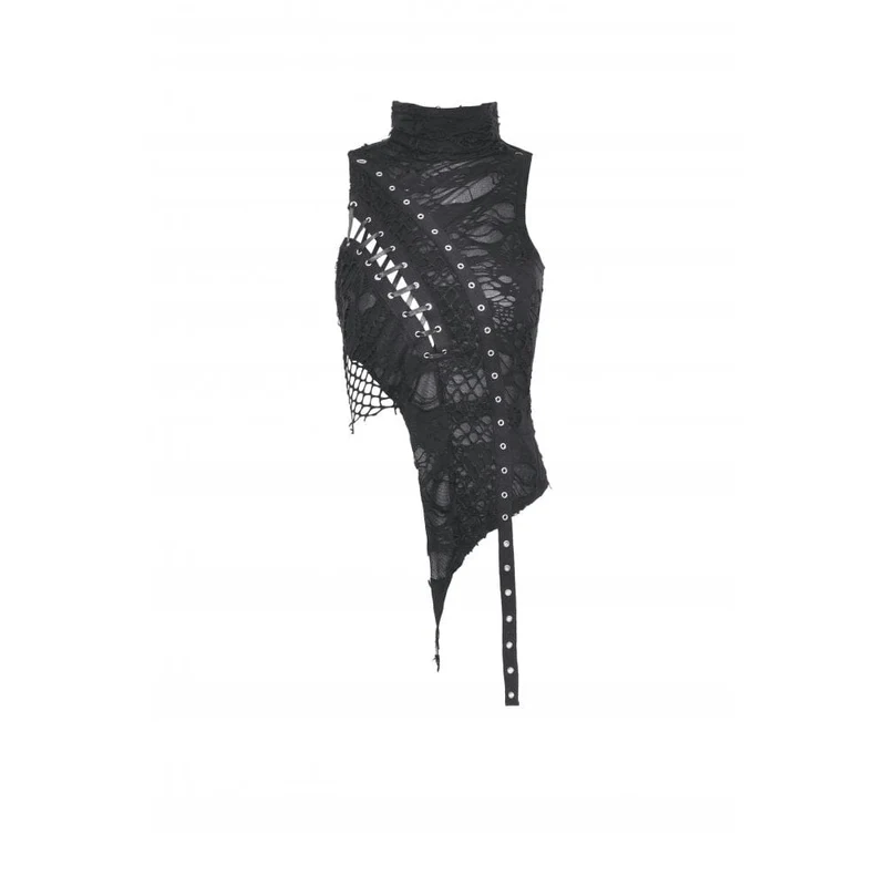 Punk-Tanktop mit unregelmäßigem Rollkragen und Rissen für Damen