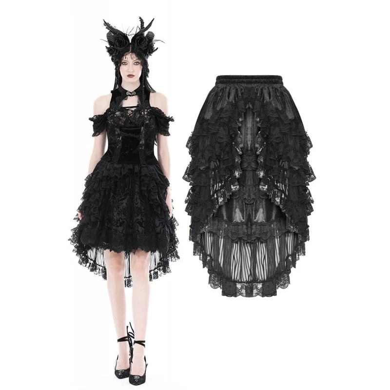 Damen Gothic-Rüschen-High-Low-Rock mit Lagen