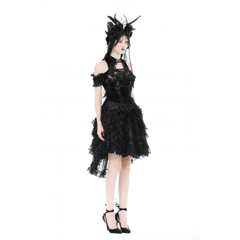 Damen Gothic-Rüschen-High-Low-Rock mit Lagen