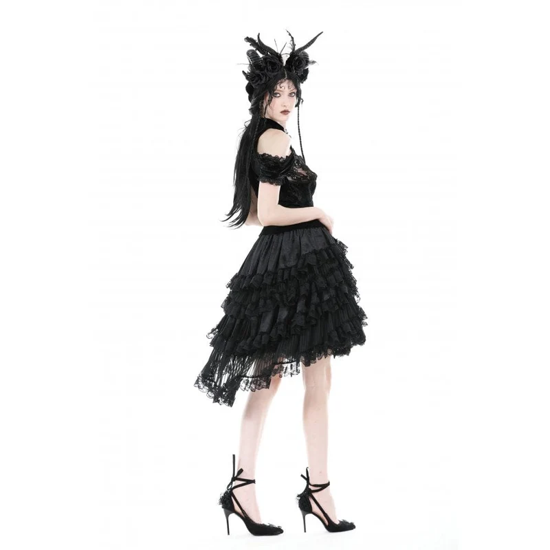 Damen Gothic-Rüschen-High-Low-Rock mit Lagen