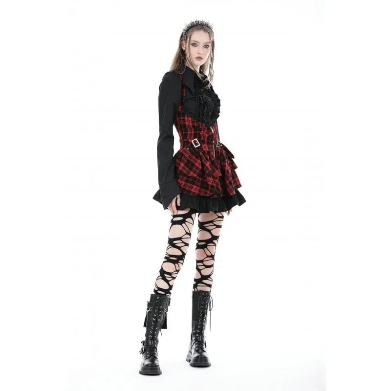 Damen-Gothic-Hemd mit Umlegekragen und Rüschen in Schwarz
