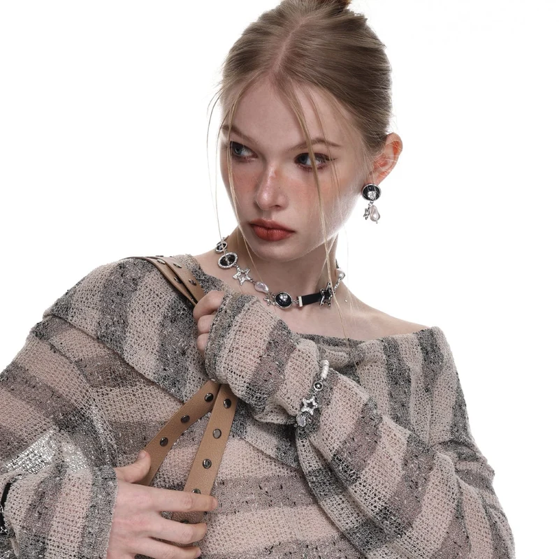 Damen-Ohrringe mit Punk-Stern-Barockperlen