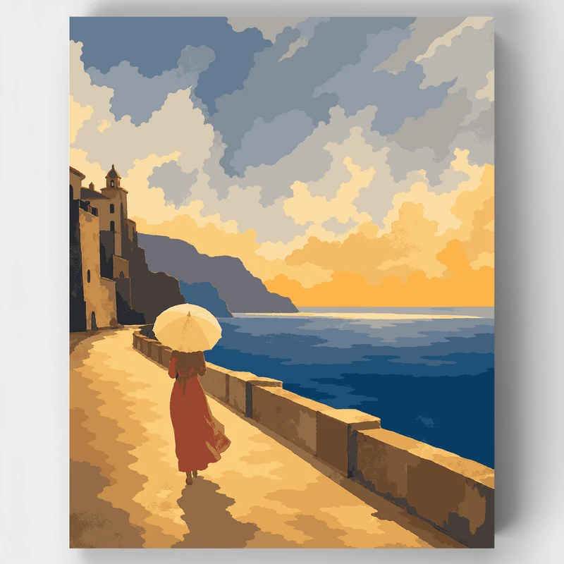 Coastal Promenade at Sunset - Paint by Numbers Kit