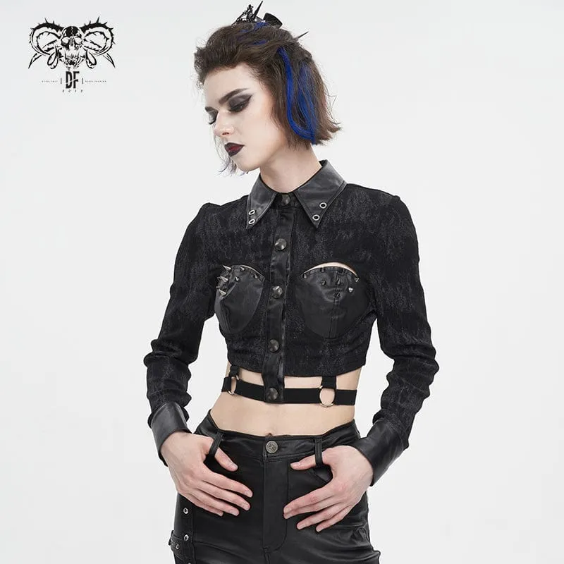 Punk-Crop-Top mit Umlegekragen und Cutout und Nieten für Damen
