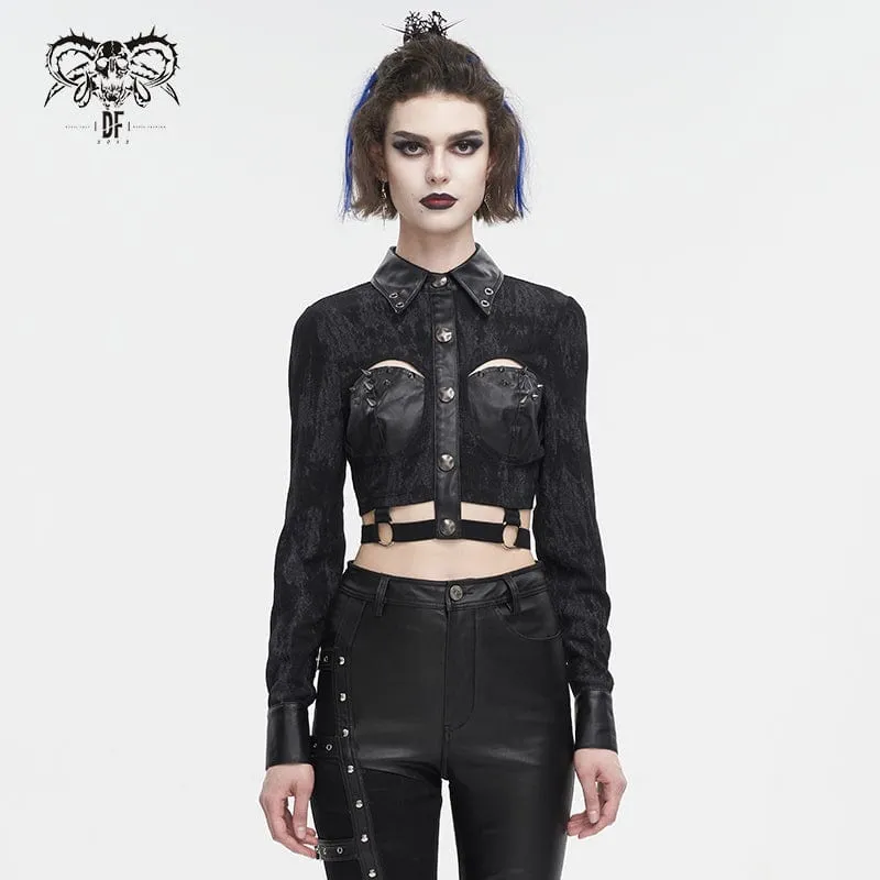 Punk-Crop-Top mit Umlegekragen und Cutout und Nieten für Damen