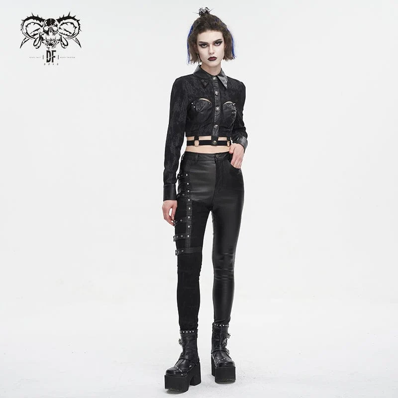 Punk-Crop-Top mit Umlegekragen und Cutout und Nieten für Damen