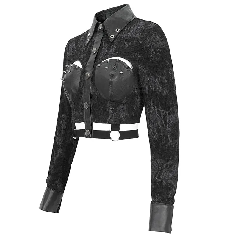 Punk-Crop-Top mit Umlegekragen und Cutout und Nieten für Damen