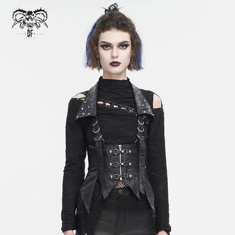 Unregelmäßige Gothic-Schnürweste für Damen mit abnehmbarem Kragen