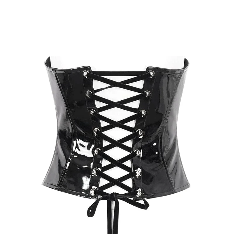 Damen Punk Lace Splice Lackleder Vollbrustkorsett Schwarz