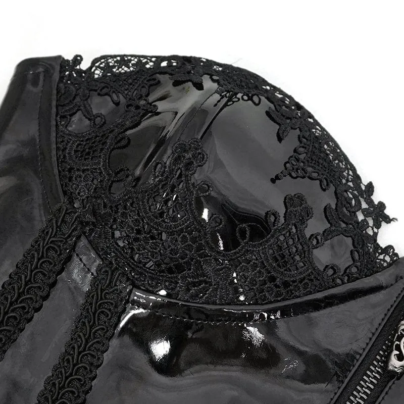 Damen Punk Lace Splice Lackleder Vollbrustkorsett Schwarz