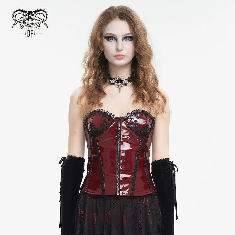 Damen Punk Lace Splice Lackleder Vollbrustkorsett Rot