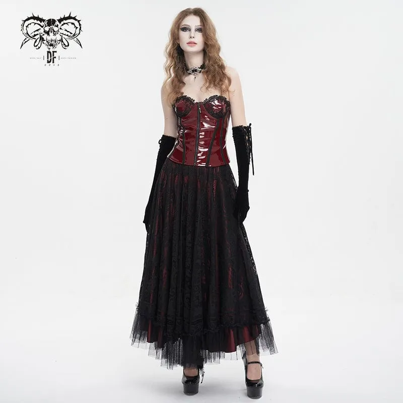 Damen Punk Lace Splice Lackleder Vollbrustkorsett Rot