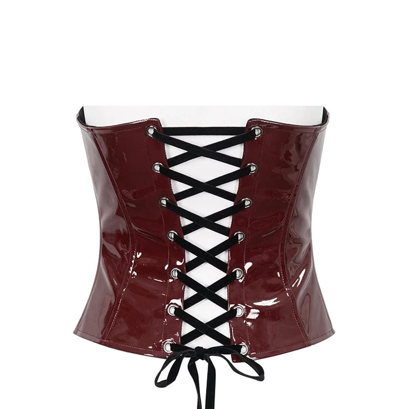 Damen Punk Lace Splice Lackleder Vollbrustkorsett Rot
