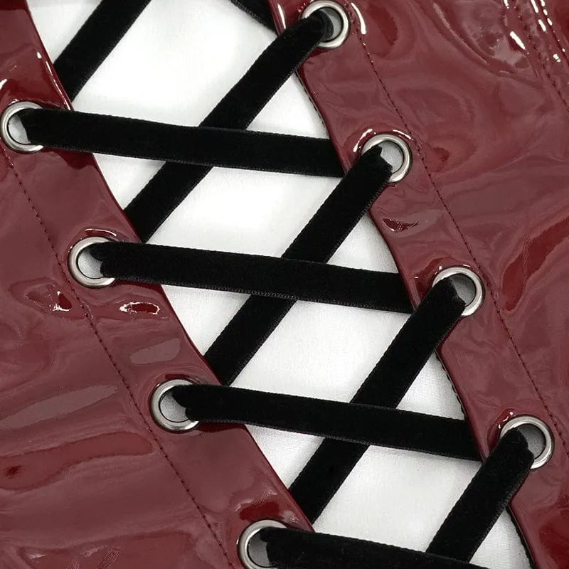 Damen Punk Lace Splice Lackleder Vollbrustkorsett Rot