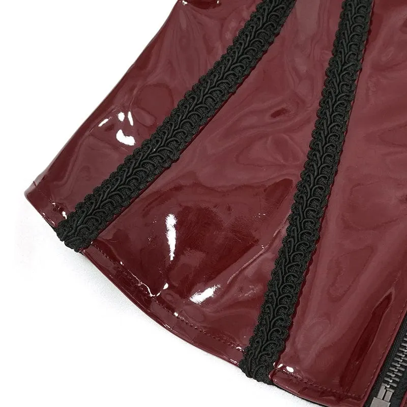 Damen Punk Lace Splice Lackleder Vollbrustkorsett Rot