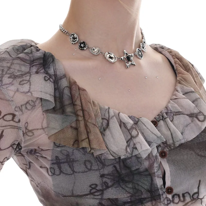 Damen-Punk-Halskette mit unregelmäßigem Diamant-Stern
