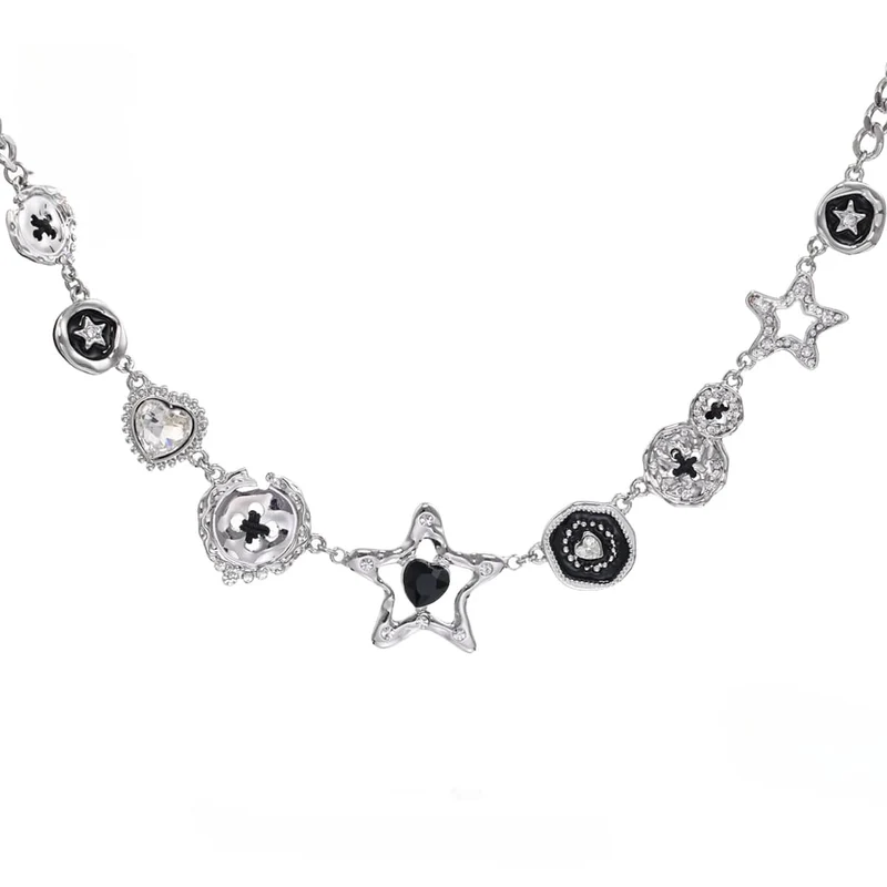Damen-Punk-Halskette mit unregelmäßigem Diamant-Stern