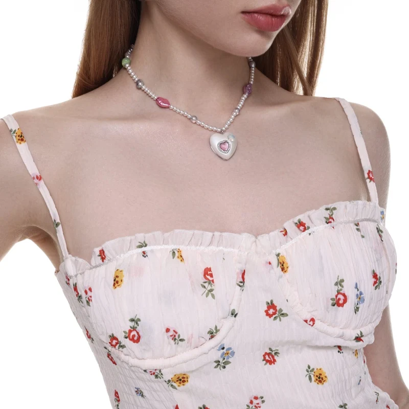Damen-Lolita-Diamant-Herz-Perlen-Halskette