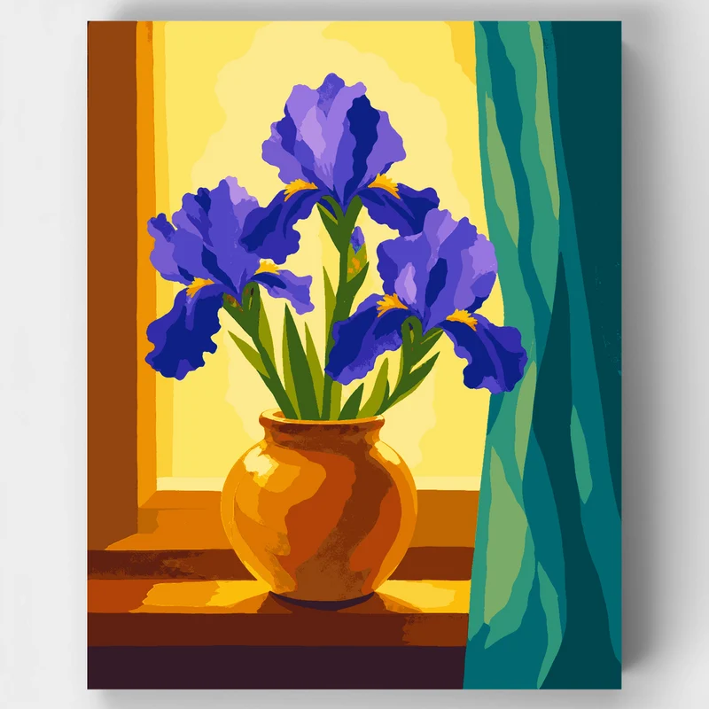 Irises in Golden Vase - Paint by Numbers Kit