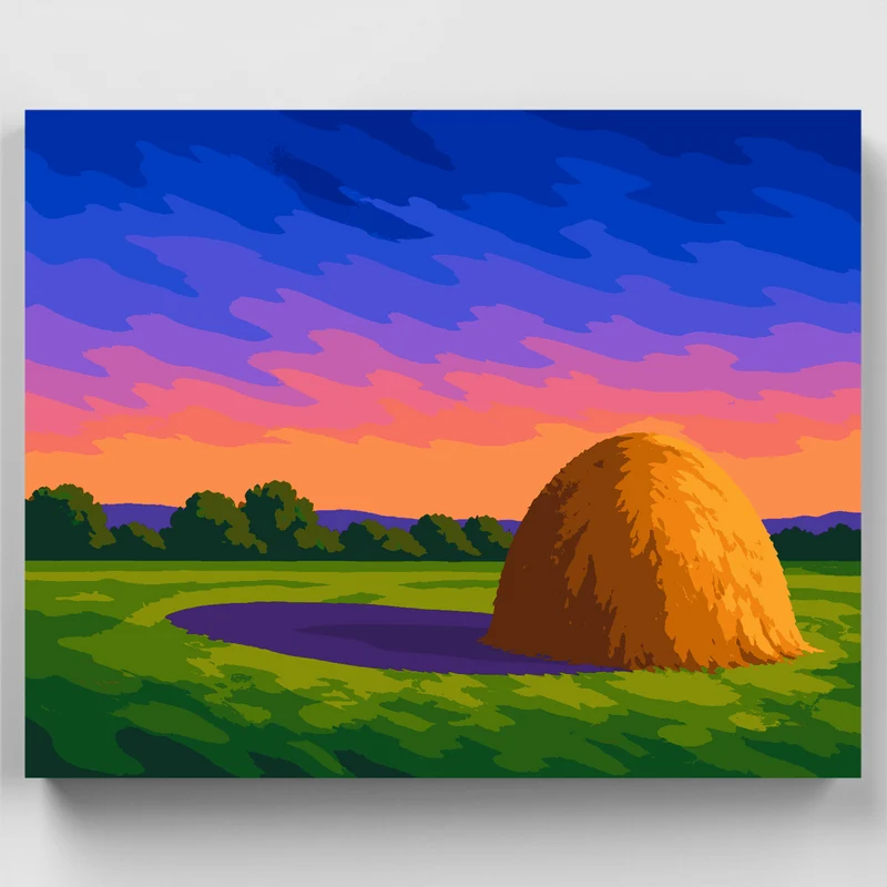 Golden Haystack at Sunset - Paint by Numbers Kit