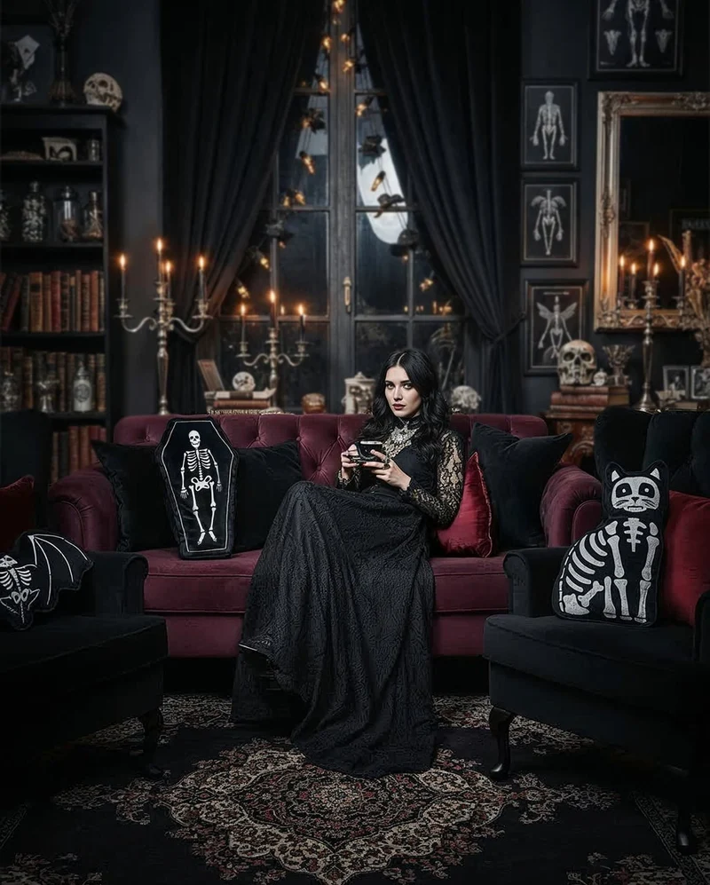Skelett Fledermaus Dekokissen 52cm