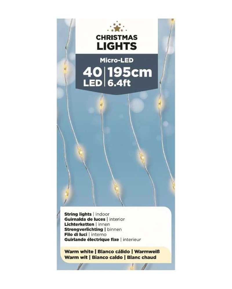 Warmweiße 40 Micro LED Strangbeleuchtung 195cm