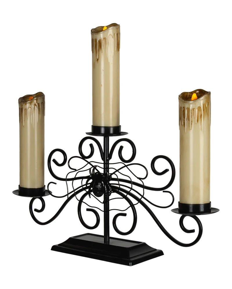 3-armiger Spinnen Kerzenständer mit LED-Kerzen 41cm