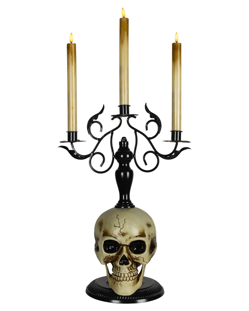 3-armiger Totenkopf Kerzenständer mit LED-Kerzen 66cm
