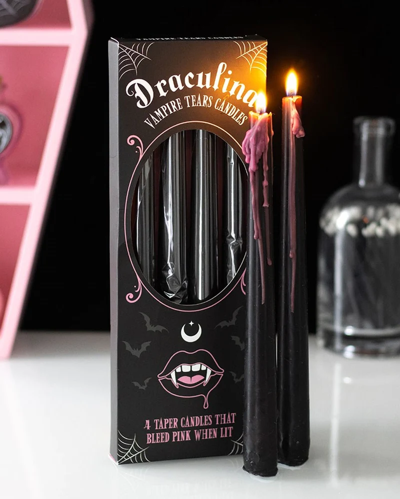 Pink "Blutende" Vampir Kerzen 4er-Set