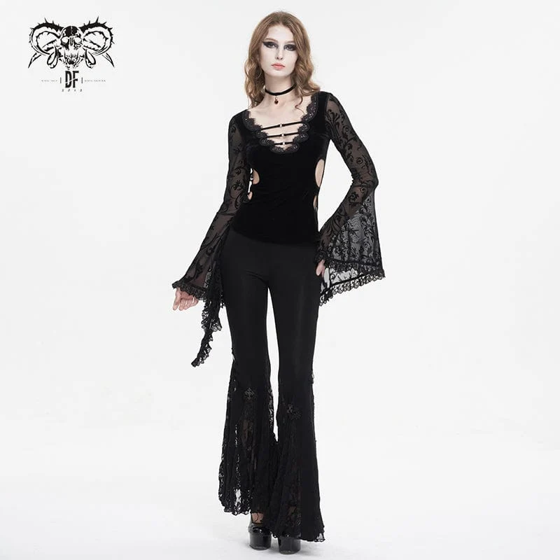 Damen-Punk-Hemd mit tiefem, ausgestelltem Ärmel und Mesh-Splice-Motiv