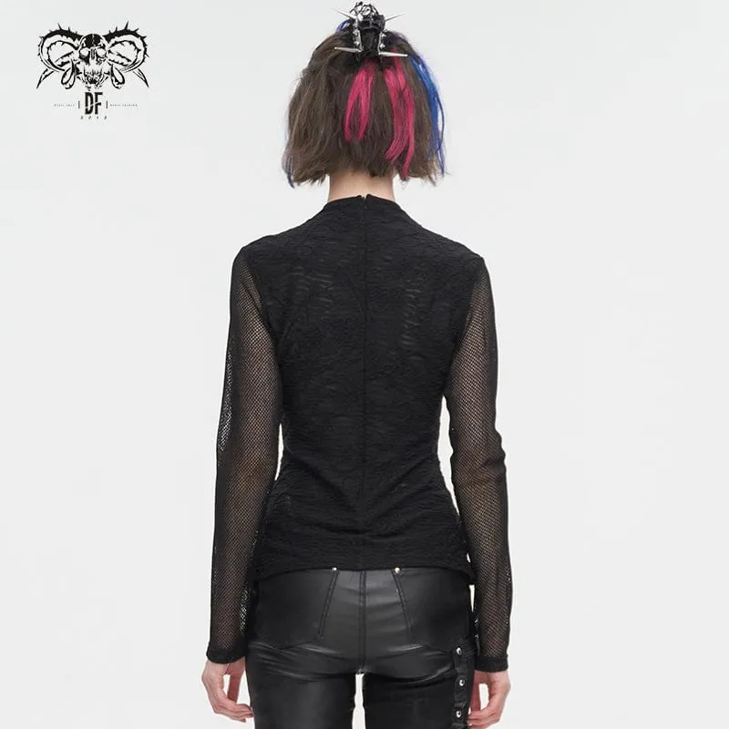 Damen-Punk-Hemd mit Riemchen und Splice-Rüschen aus Netzstoff