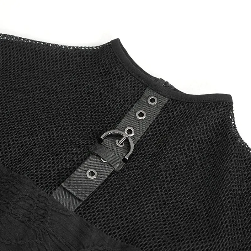 Damen-Punk-Hemd mit Riemchen und Splice-Rüschen aus Netzstoff
