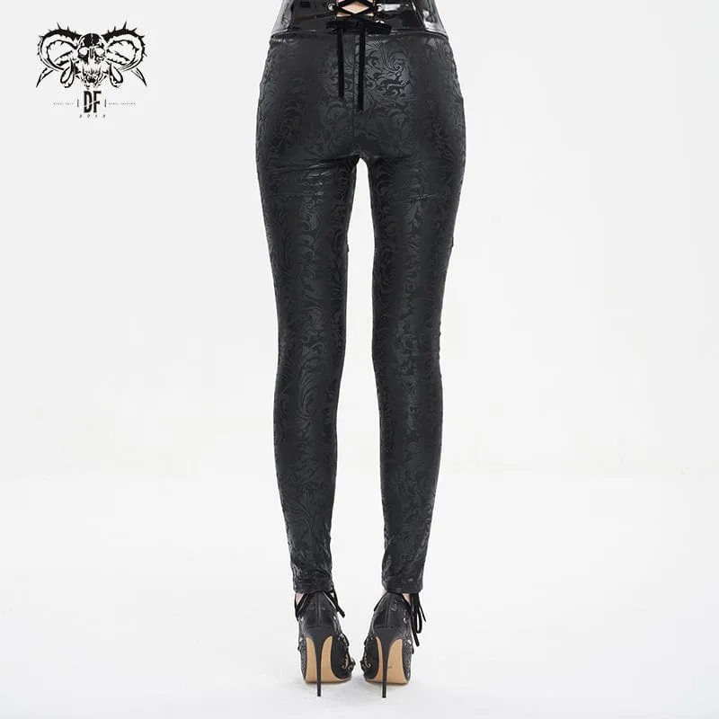 Damen-Gothic-Leggings mit Blumenstickerei und Mesh-Spleiß