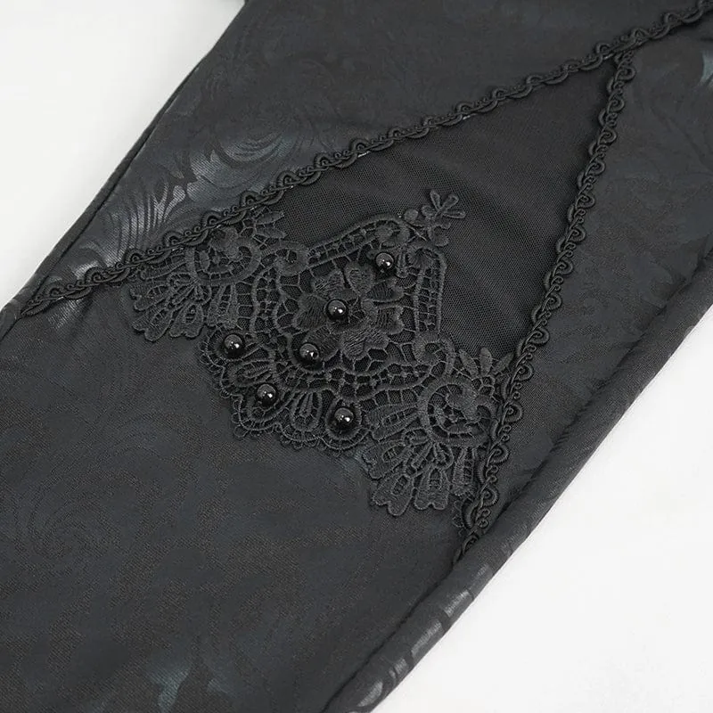 Damen-Gothic-Leggings mit Blumenstickerei und Mesh-Spleiß