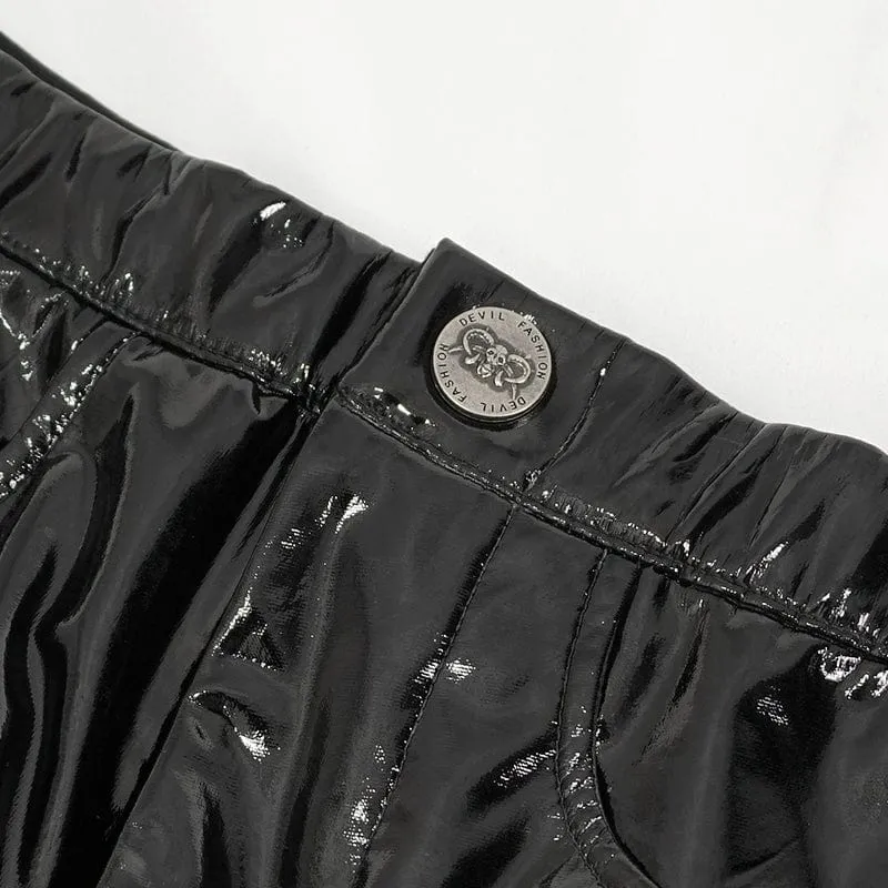 Damen-Lacklederhose mit Punk-Ausschnitt und Schnürung