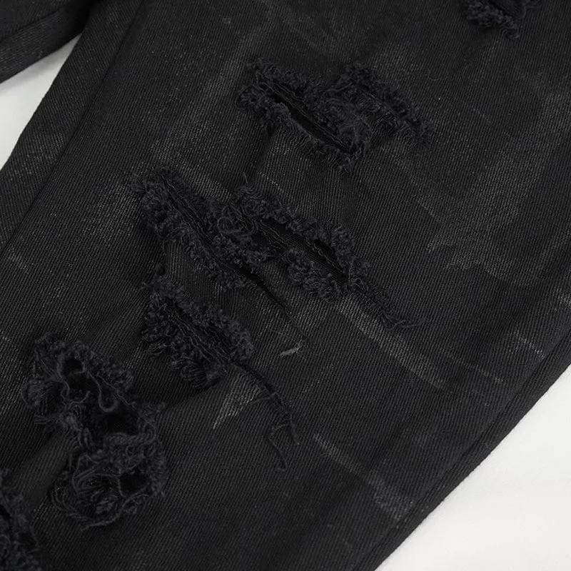 Damen-Punk-Hose mit hoher Taille und zerrissener Schnalle