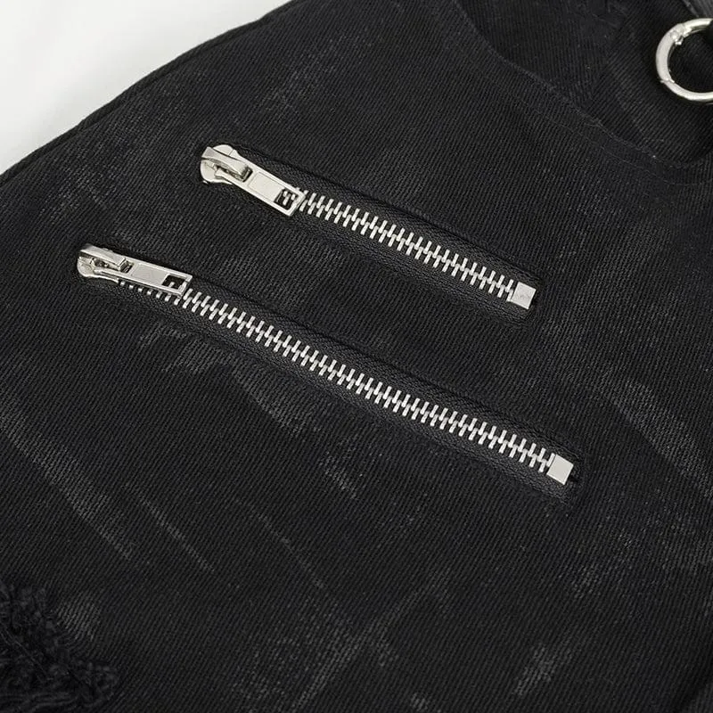 Damen-Punk-Hose mit hoher Taille und zerrissener Schnalle