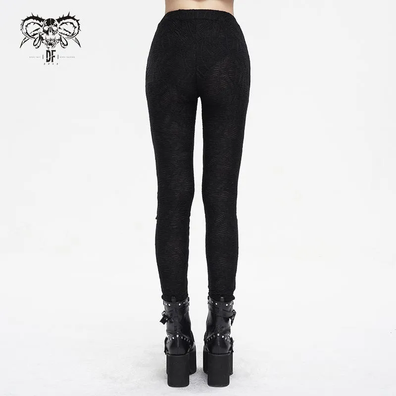 Damen-Leggings mit Punk-Riemchen und gespleißtem Netzstoff und Rüschen