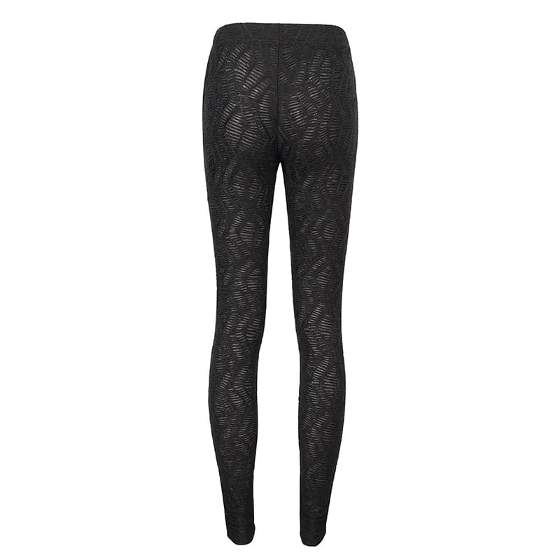 Damen-Leggings mit Punk-Riemchen und gespleißtem Netzstoff und Rüschen