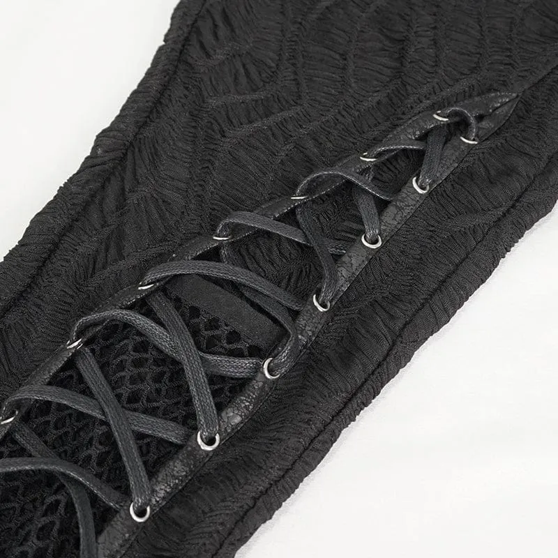 Damen-Leggings mit Punk-Riemchen und gespleißtem Netzstoff und Rüschen