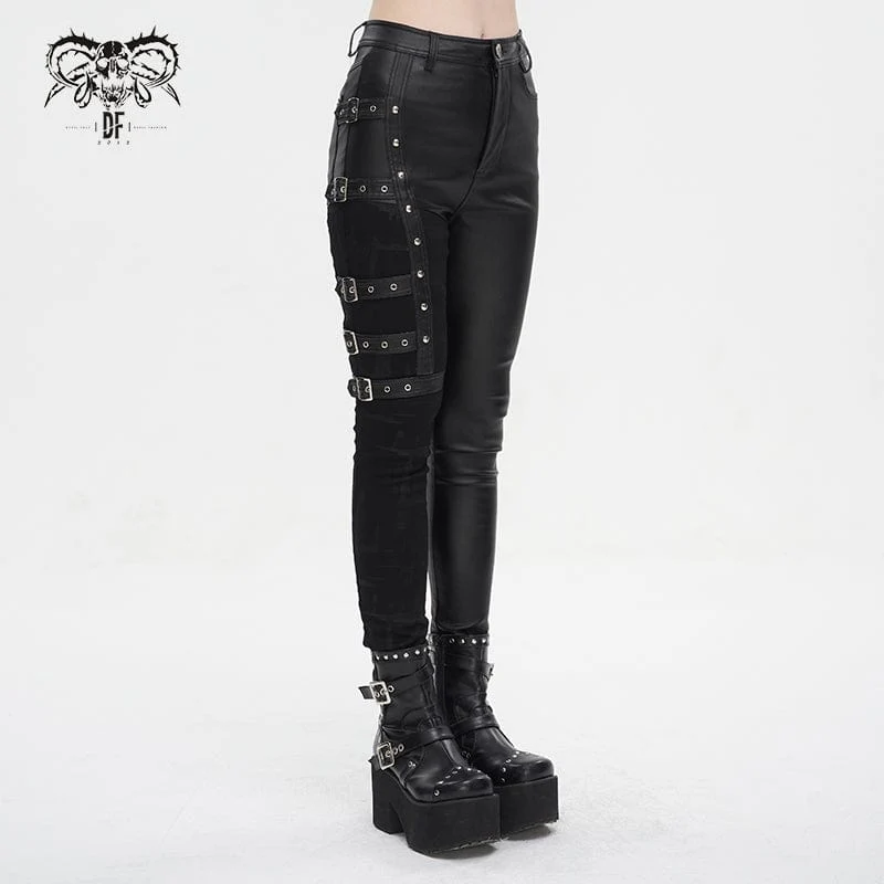 Punk-Spleißhose mit mehreren Schnallen für Damen