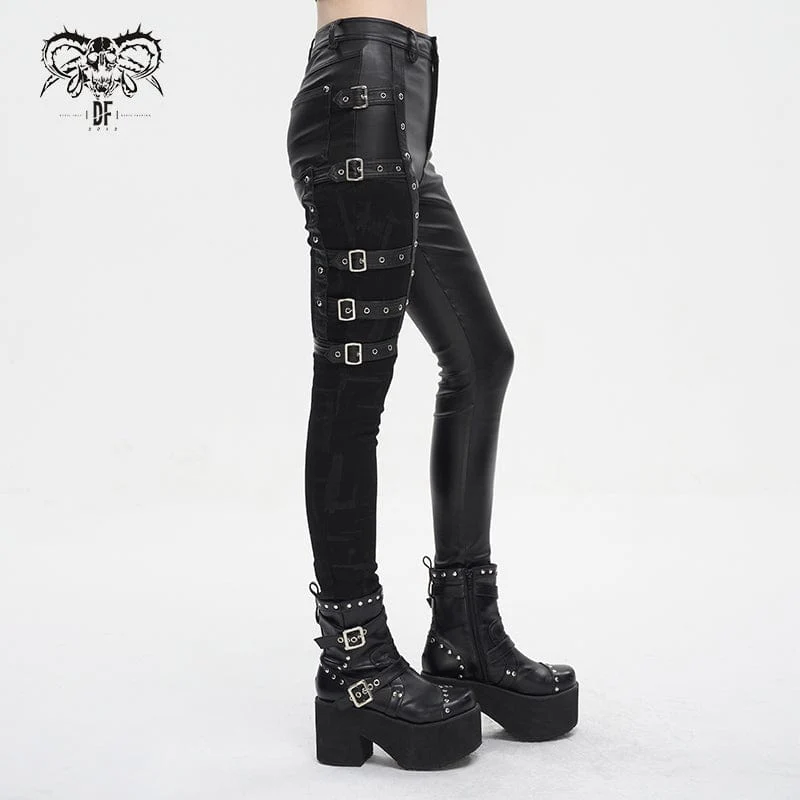 Punk-Spleißhose mit mehreren Schnallen für Damen