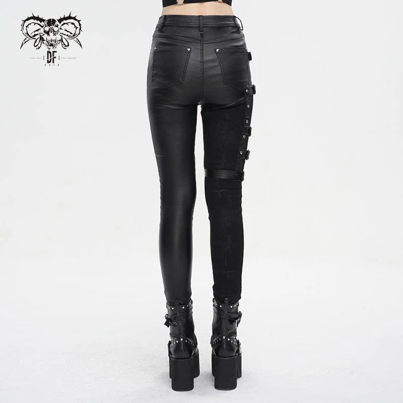 Punk-Spleißhose mit mehreren Schnallen für Damen