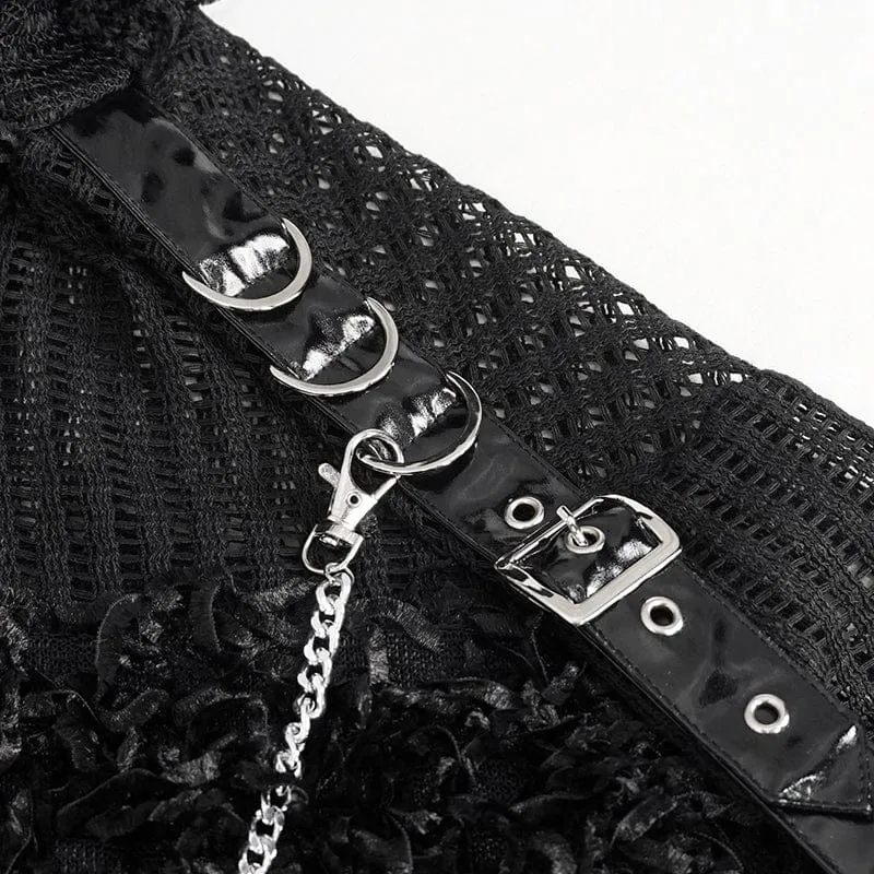 Transparenter Punk-Pullover für Damen im Distressed-Look mit Kapuze und Kette