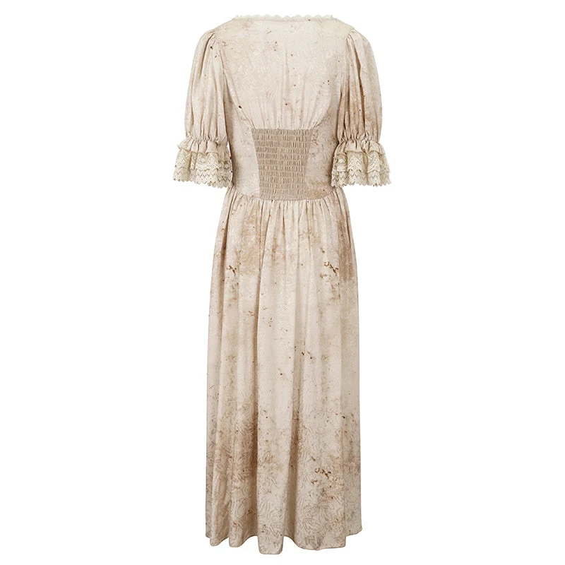 Damen-Gothic-Kleid mit tiefem Ausschnitt und Puffärmeln und Spitzensaum