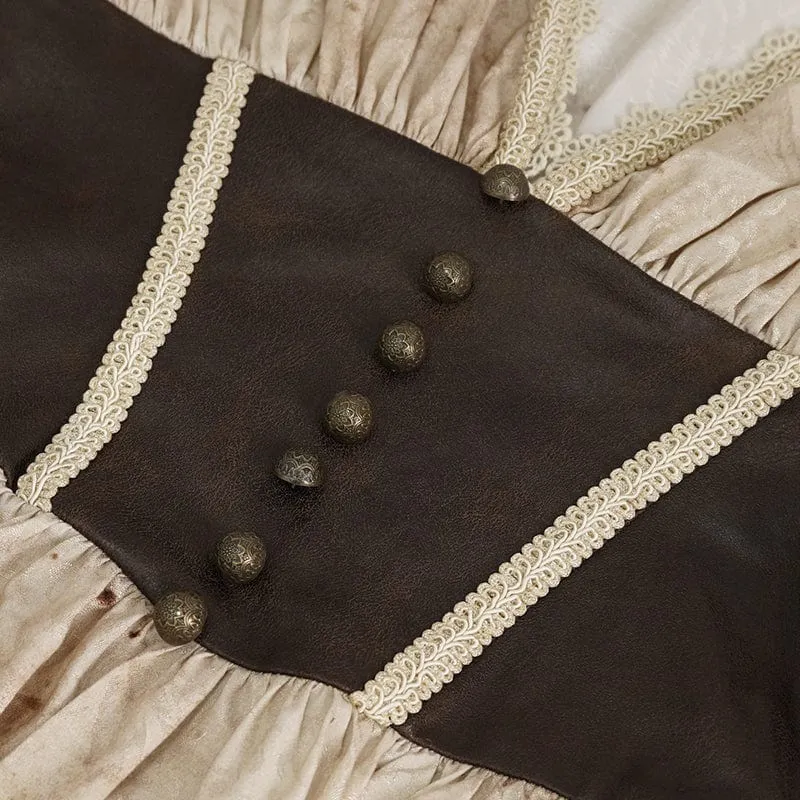 Damen-Gothic-Kleid mit tiefem Ausschnitt und Puffärmeln und Spitzensaum