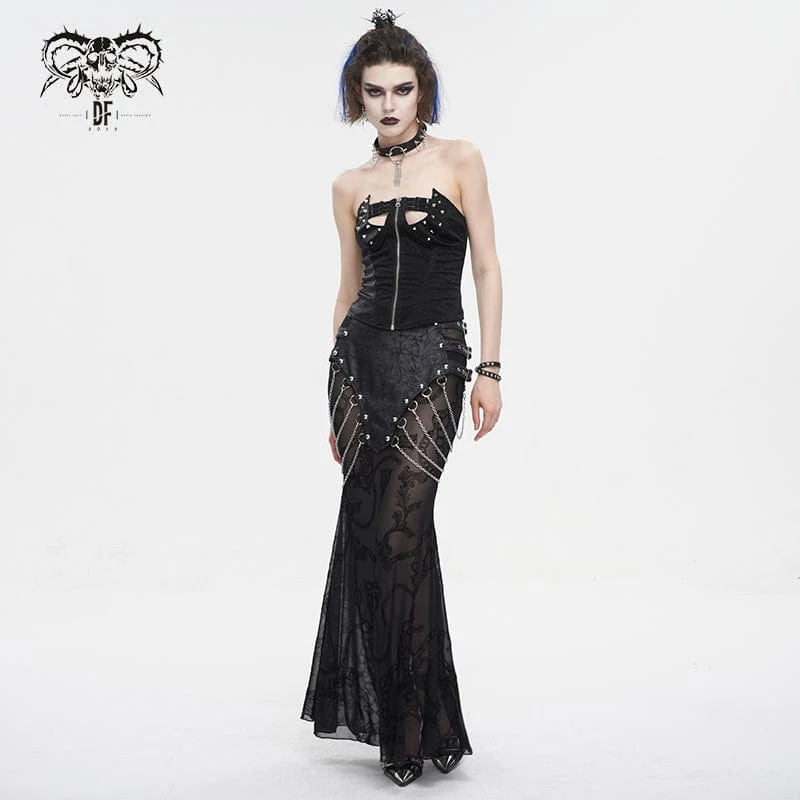 Damen Gothic Mesh Splice Chain Fishtail Rock