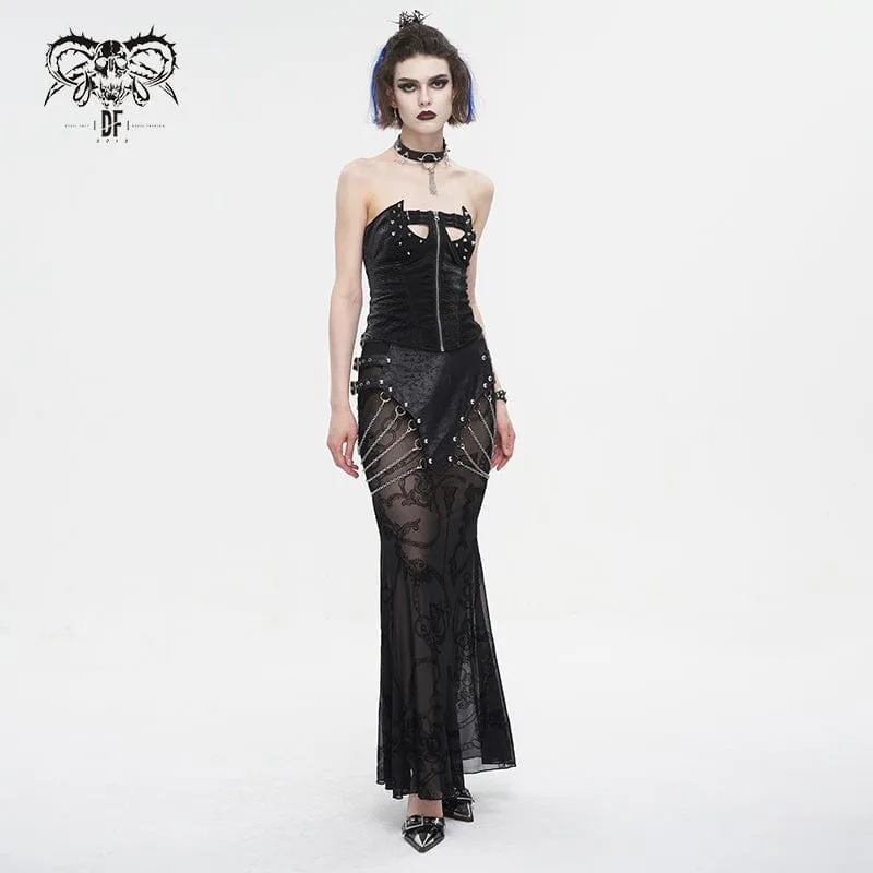 Damen Gothic Mesh Splice Chain Fishtail Rock