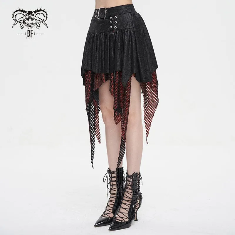 Damen Gothic-Rock mit unregelmäßiger Mesh-Splice-Schnalle, Rot