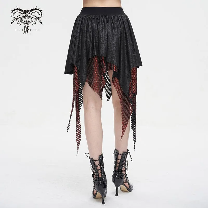 Damen Gothic-Rock mit unregelmäßiger Mesh-Splice-Schnalle, Rot